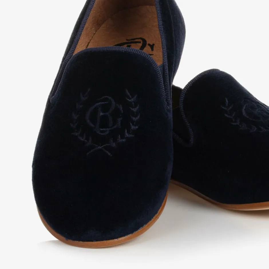 Beatrice amp; George Boys Navy Blue Velvet Loafers Clearance