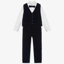 Beatrice amp; George Boys Navy Blue Velvet Waistcoat Suit New