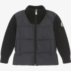 Moncler Enfant Boys Navy Blue Wool & Down Zip-Up Top New