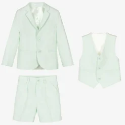 Caramelo Kids Boys Pale Green Linen & Cotton Shorts Suit New