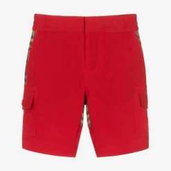 Burberry Boys Red & Beige Check Cargo Shorts Outlet