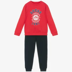 Guess Boys Red & Blue Cotton Tracksuit Clearance