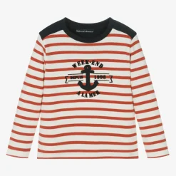 Week-end à la mer Boys Red & Ivory Breton Striped Cotton Top Hot