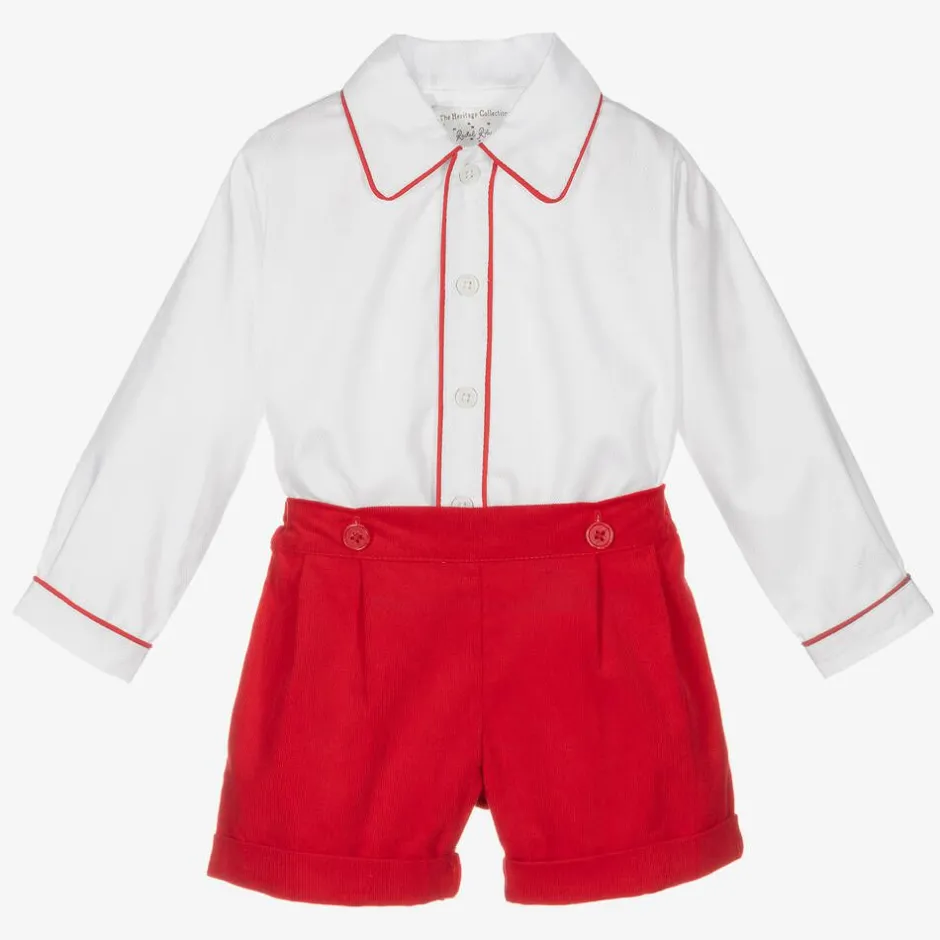 Rachel Riley Boys Red & Ivory Cotton Buster Suit Outlet