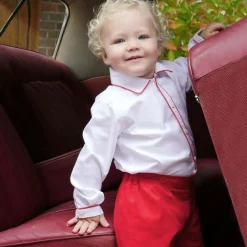 Rachel Riley Boys Red & Ivory Cotton Buster Suit Outlet