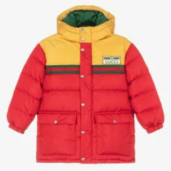 Gucci Boys Red & Yellow Hooded Puffer Coat Best