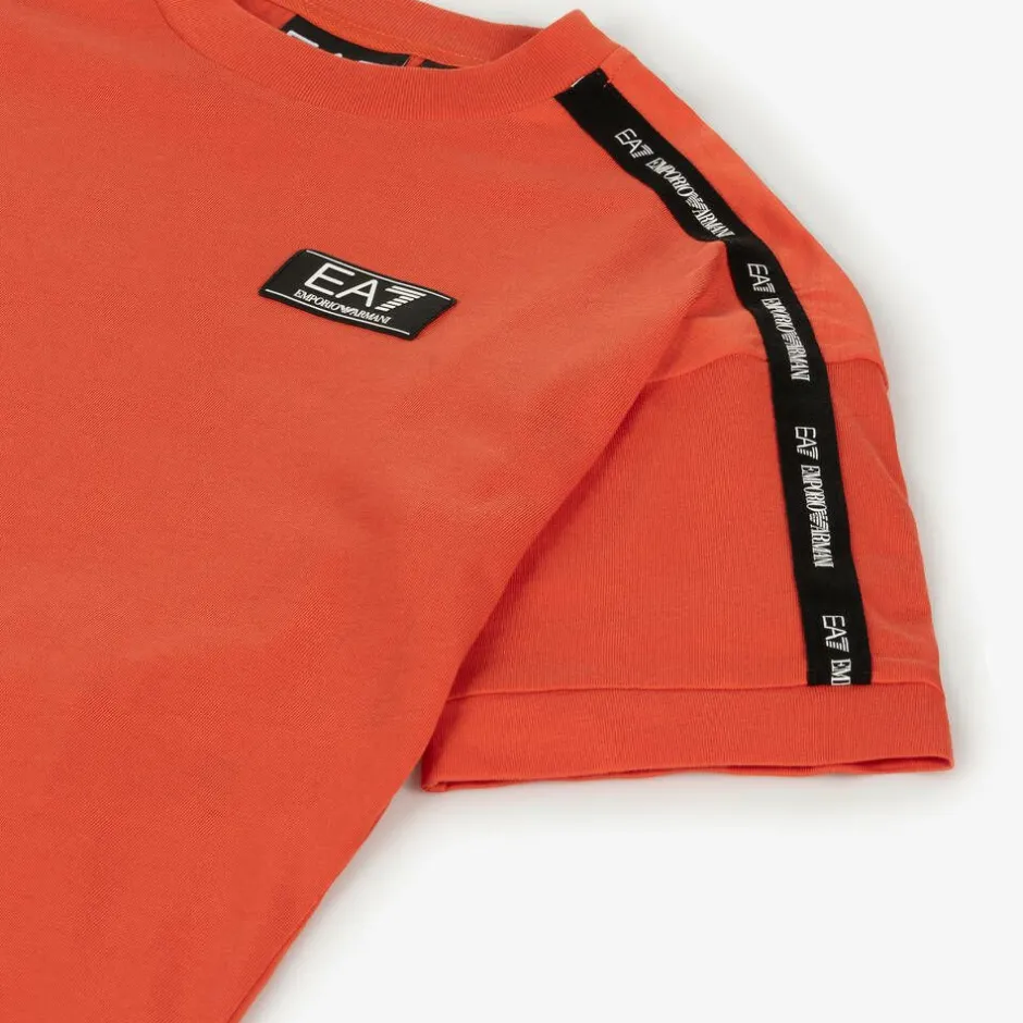 EA7 Emporio Armani Boys Red Cotton EA7 Logo T-Shirt Online