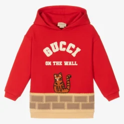 Gucci Boys Red Cotton Logo Hoodie