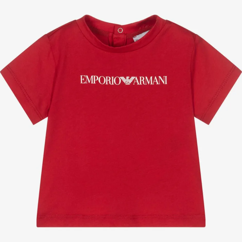 Emporio Armani Boys Red Cotton T-Shirt Sale