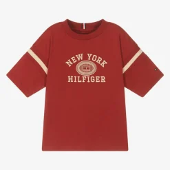 Tommy Hilfiger Boys Red Cotton Varsity Logo T-Shirt Sale