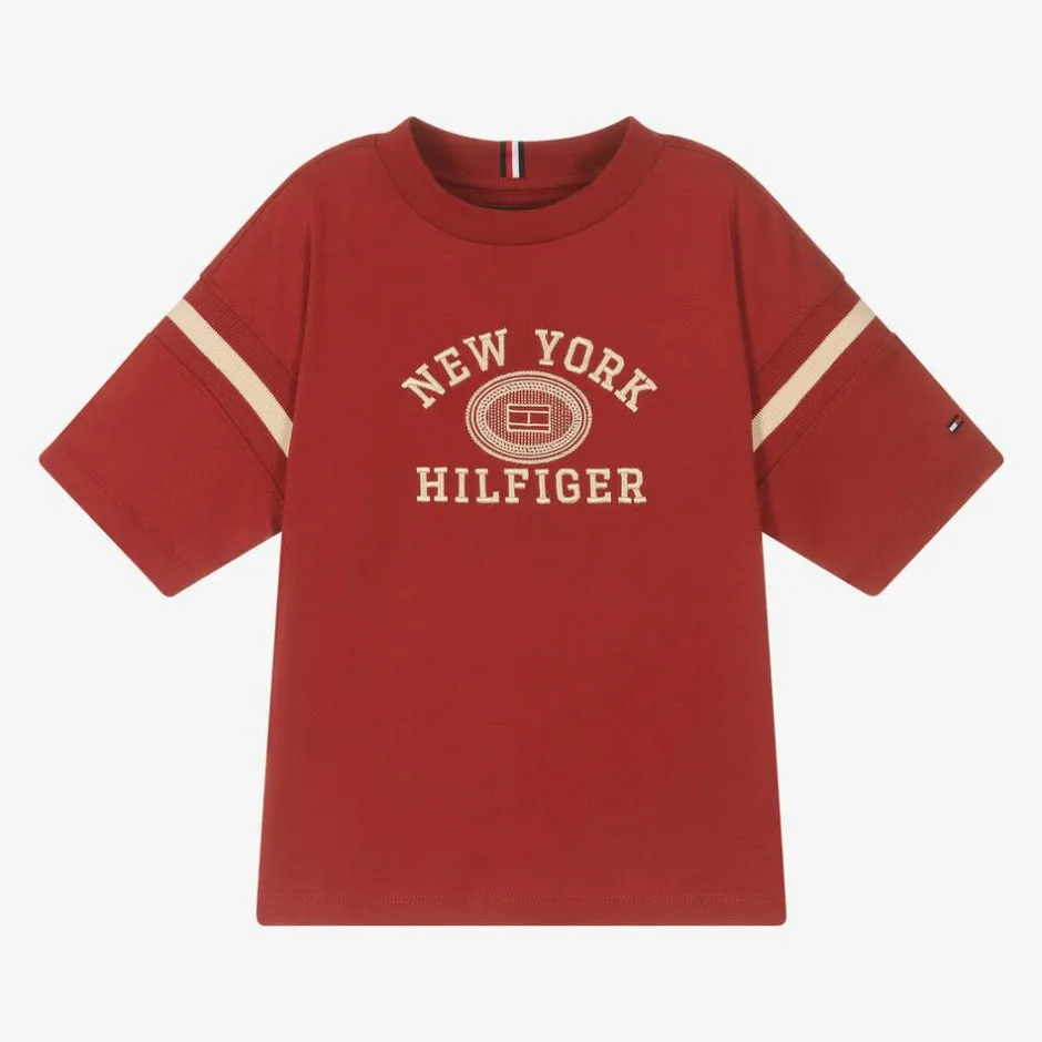 Tommy Hilfiger Boys Red Cotton Varsity Logo T-Shirt Sale