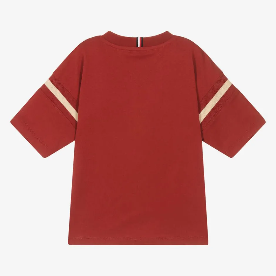 Tommy Hilfiger Boys Red Cotton Varsity Logo T-Shirt Sale