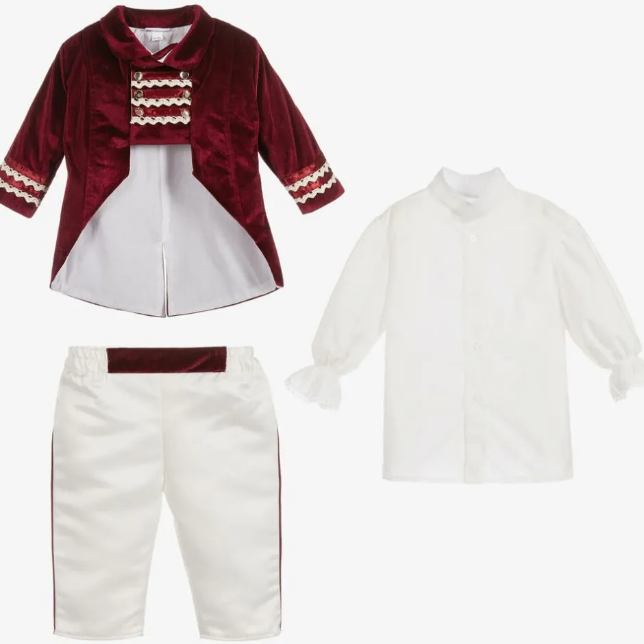 Andreeatex Boys Red Satin & Velvet Suit