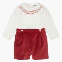Sarah Louise Boys Red Velvet Hand-Smocked Buster Suit Discount