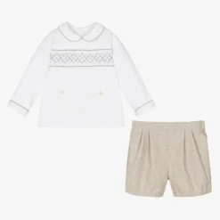 Kidiwi Boys White & Beige Cotton Buster Suit Hot
