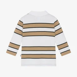 BOSS Boys White & Beige Striped Cotton Polo Shirt Online