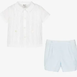 Sarah Louise Boys White & Blue Cotton Buster Suit Discount