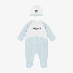 Balmain Boys White & Blue Cotton Babygrow Gift Set Online