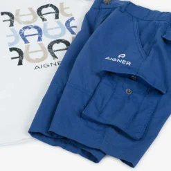 AIGNER Boys White & Blue Cotton Shorts Set Clearance