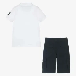AIGNER Boys White & Blue Cotton Shorts Set Sale