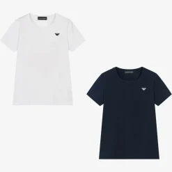 Emporio Armani Boys White & Blue Cotton T-Shirts (2 Pack) Clearance