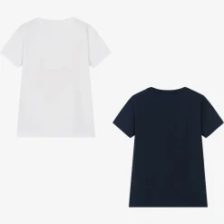 Emporio Armani Boys White & Blue Cotton T-Shirts (2 Pack) Clearance