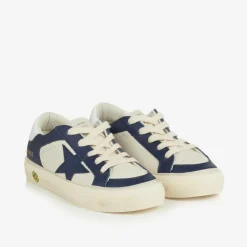 Golden Goose Boys White & Blue Leather May Trainers New