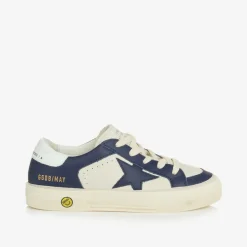 Golden Goose Boys White & Blue Leather May Trainers New