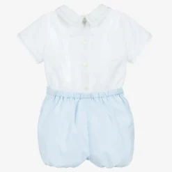 Sarah Louise Boys White & Blue Shorts Set Clearance
