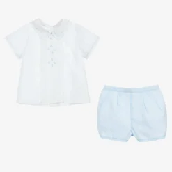 Sarah Louise Boys White & Blue Shorts Set Clearance