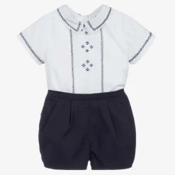 Sarah Louise Boys White & Blue Shorts Set Online
