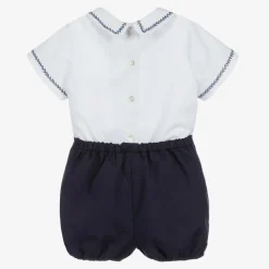 Sarah Louise Boys White & Blue Shorts Set Online