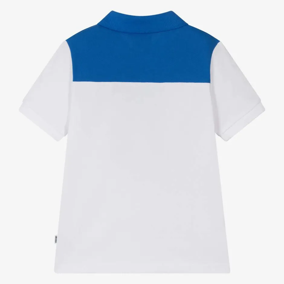 BOSS Boys White Colour Block Cotton Polo Shirt Online