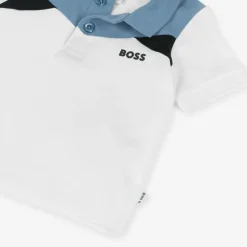 BOSS Boys White Colourblock Cotton Polo Shirt Discount