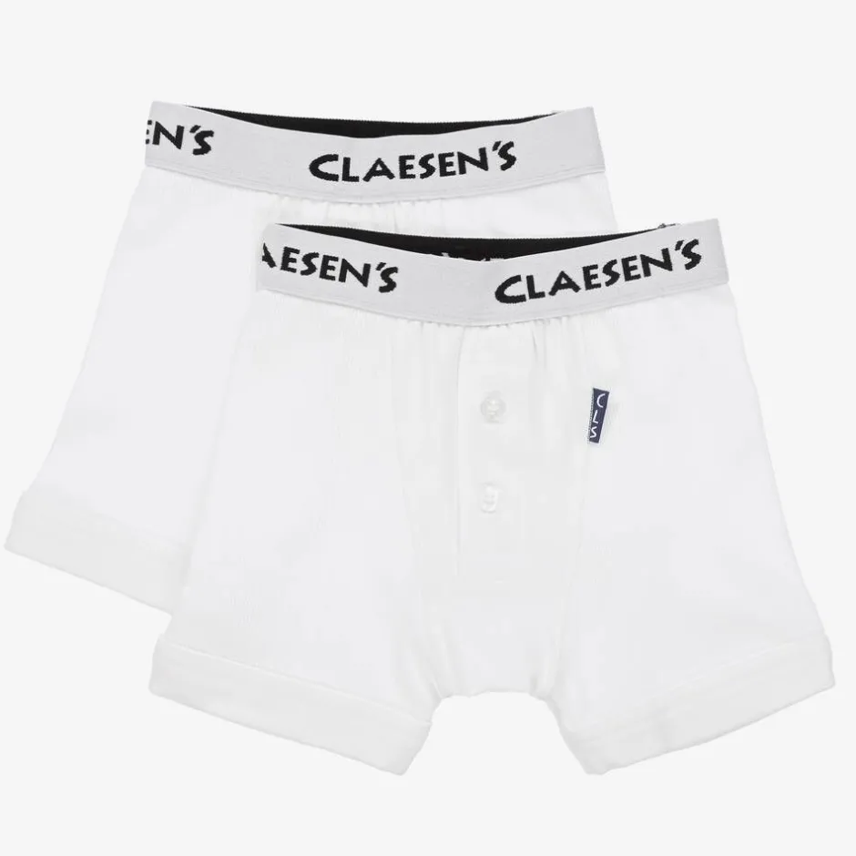 Claesens Boys White Cotton Boxer Shorts (2 Pack) Sale