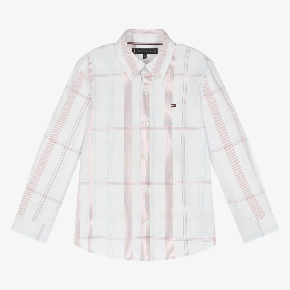 Tommy Hilfiger Boys White Cotton Checked Shirt Sale