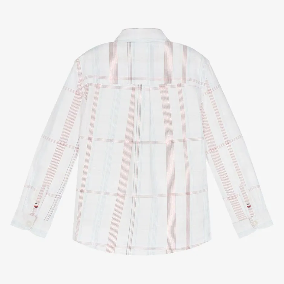 Tommy Hilfiger Boys White Cotton Checked Shirt Sale