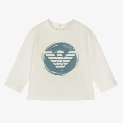 Emporio Armani Boys White Cotton Eagle Logo Top Clearance