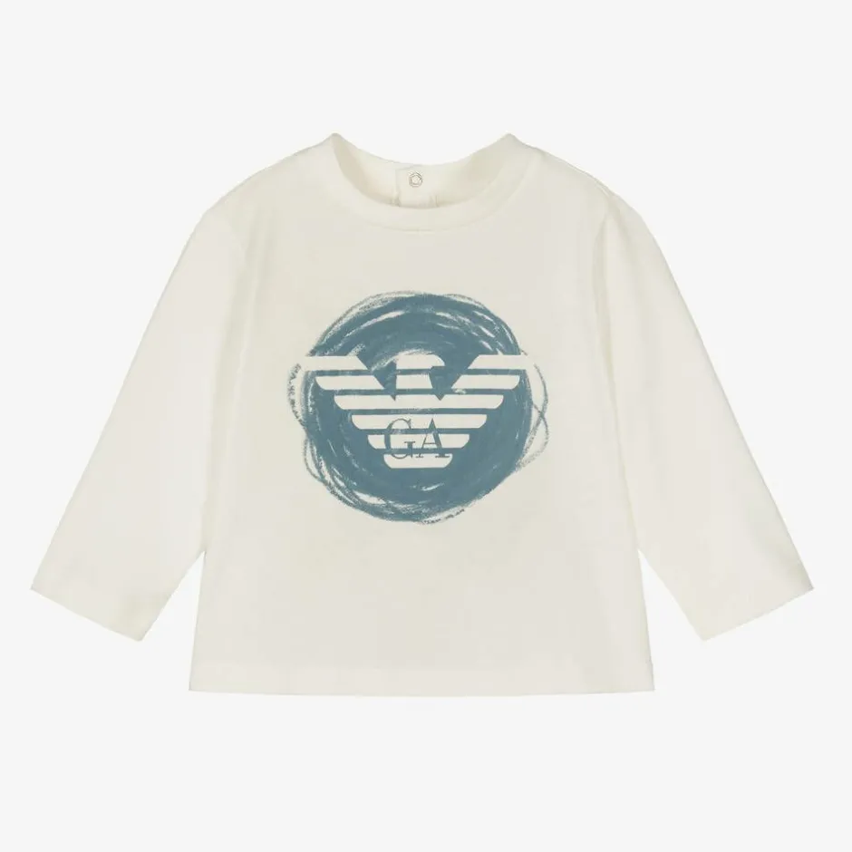 Emporio Armani Boys White Cotton Eagle Logo Top Clearance
