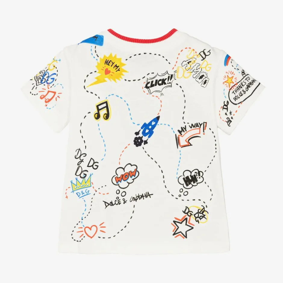 Dolce amp; Gabbana Boys White Cotton Graphic Print T-Shirt