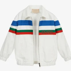 Gucci Boys White Cotton Logo Jacket Clearance