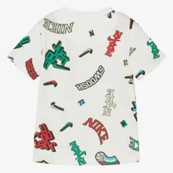Nike Boys White Cotton Logo Print T-Shirt Clearance