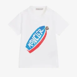 Moncler Enfant Boys White Cotton Logo T-Shirt Discount
