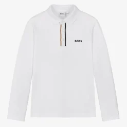 BOSS Boys White Cotton Piqué Polo Shirt New