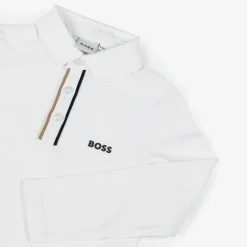 BOSS Boys White Cotton Piqué Polo Shirt New