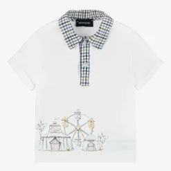 Monnalisa Boys White Cotton Piqué Polo Shirt Outlet
