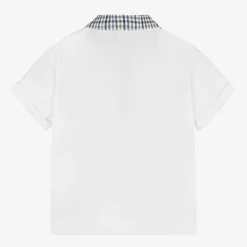Monnalisa Boys White Cotton Piqué Polo Shirt Outlet