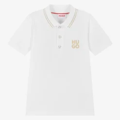 HUGO Boys White Cotton Polo Shirt Hot