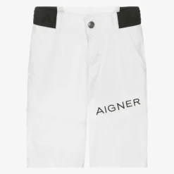 AIGNER Boys White Cotton Shorts Discount