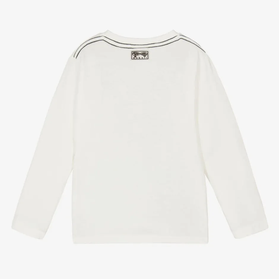Boboli Boys White Cotton Slogan Monkey Top Clearance